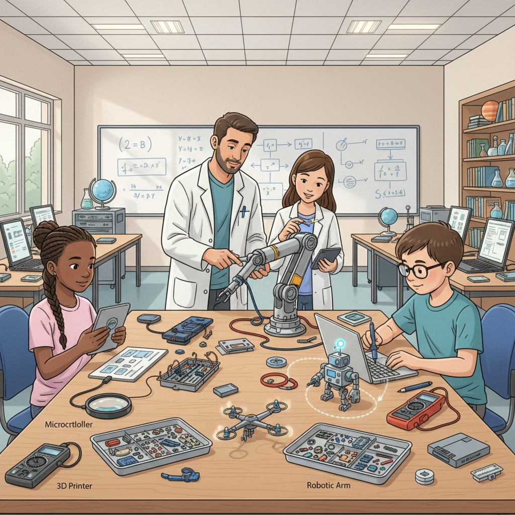 Students and teachers collaborating on a STEM project related to STEM education partnerships and educational resources