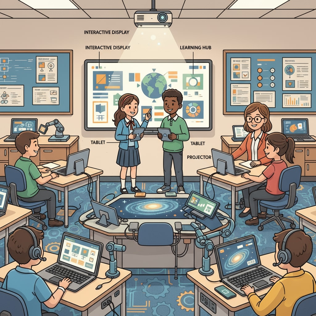 Classroom with educational technology tools for enhanced learning and student engagement