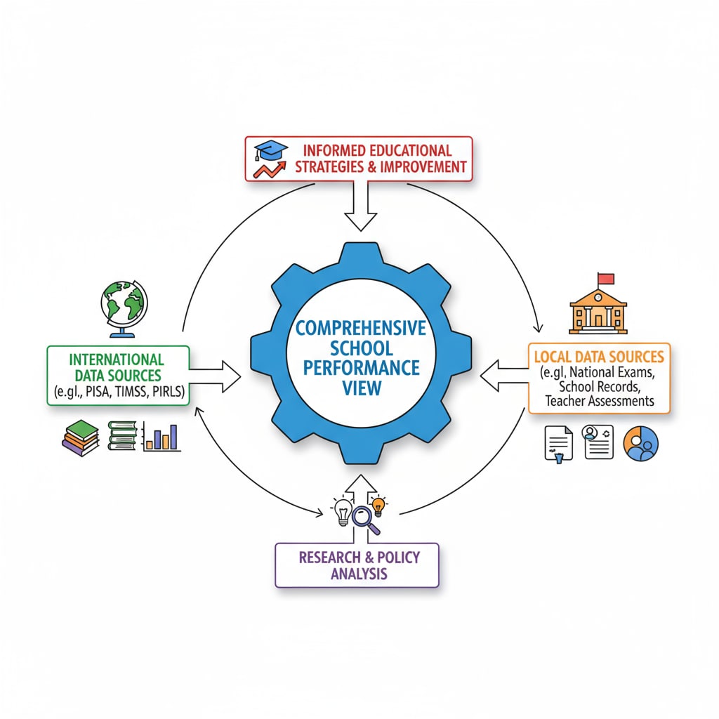 Interaction of international and local educational data for school evaluation
