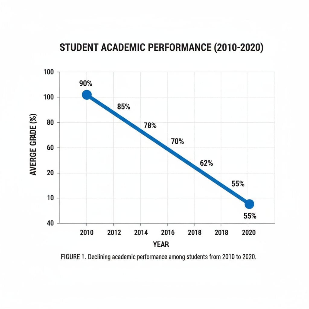 Graph depicting the decline of academic standards due to the compulsory learning model in the school system.