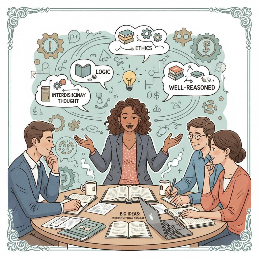 Liberal arts graduate using critical thinking skills during a discussion as part of their journey through employment dilemmas and career transition