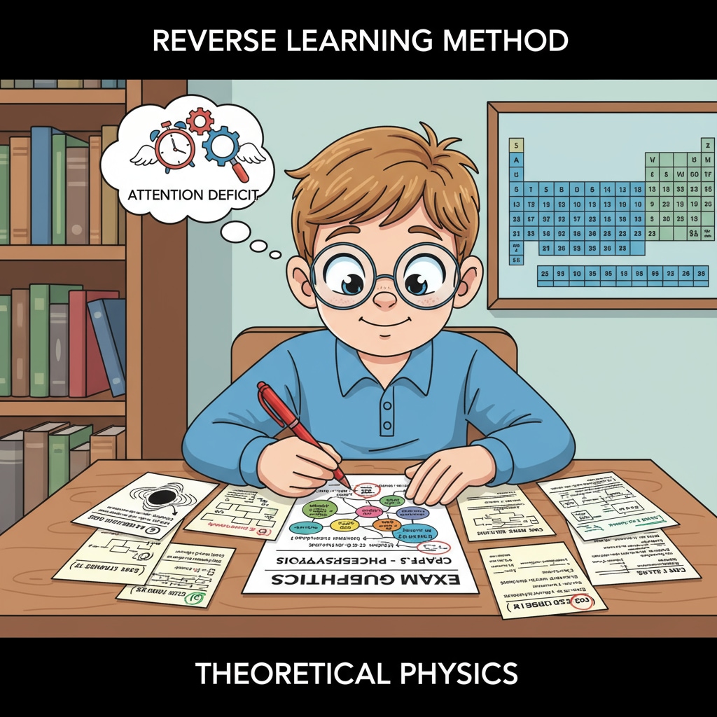 A student with attention deficit using the reverse learning method to study theoretical subjects