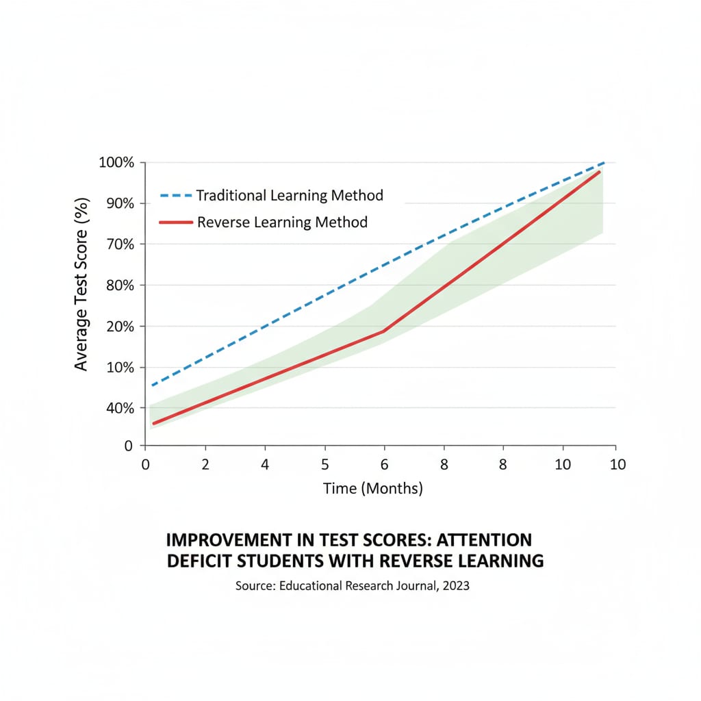 A graph showing the improvement of attention deficit students using the reverse learning method