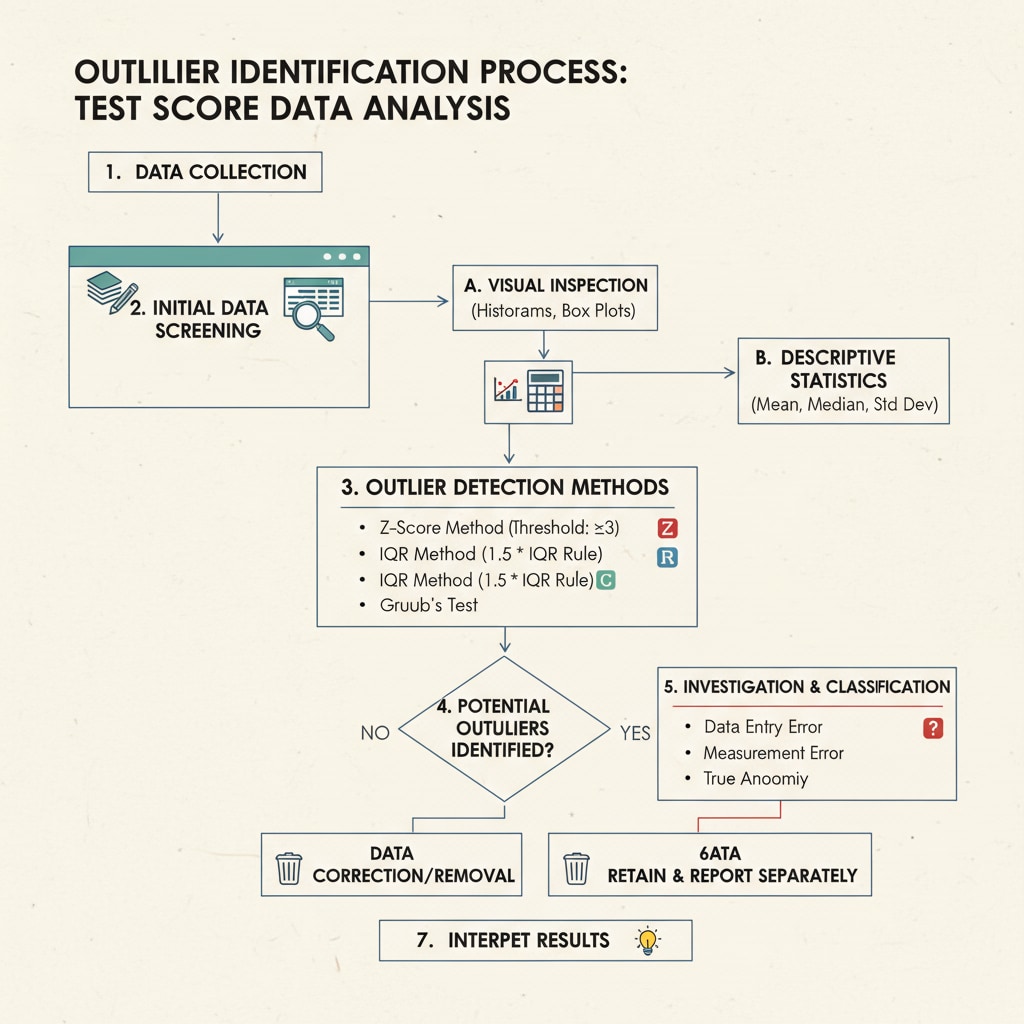 Chart depicting the process of identifying outliers in test score data