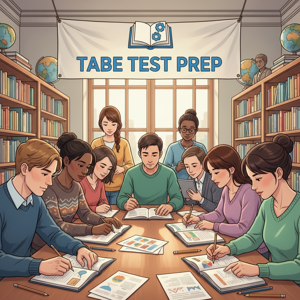 Young people studying for the TABE test in a library related to firefighter and EMT training