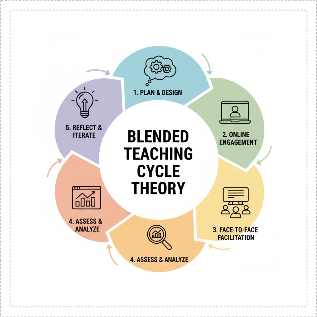 A visual diagram showing the five-step cyclic model of the Blended Teaching Cycle Theory, with each step clearly labeled. Visual representation of the Blended Teaching Cycle Theory's five-step model