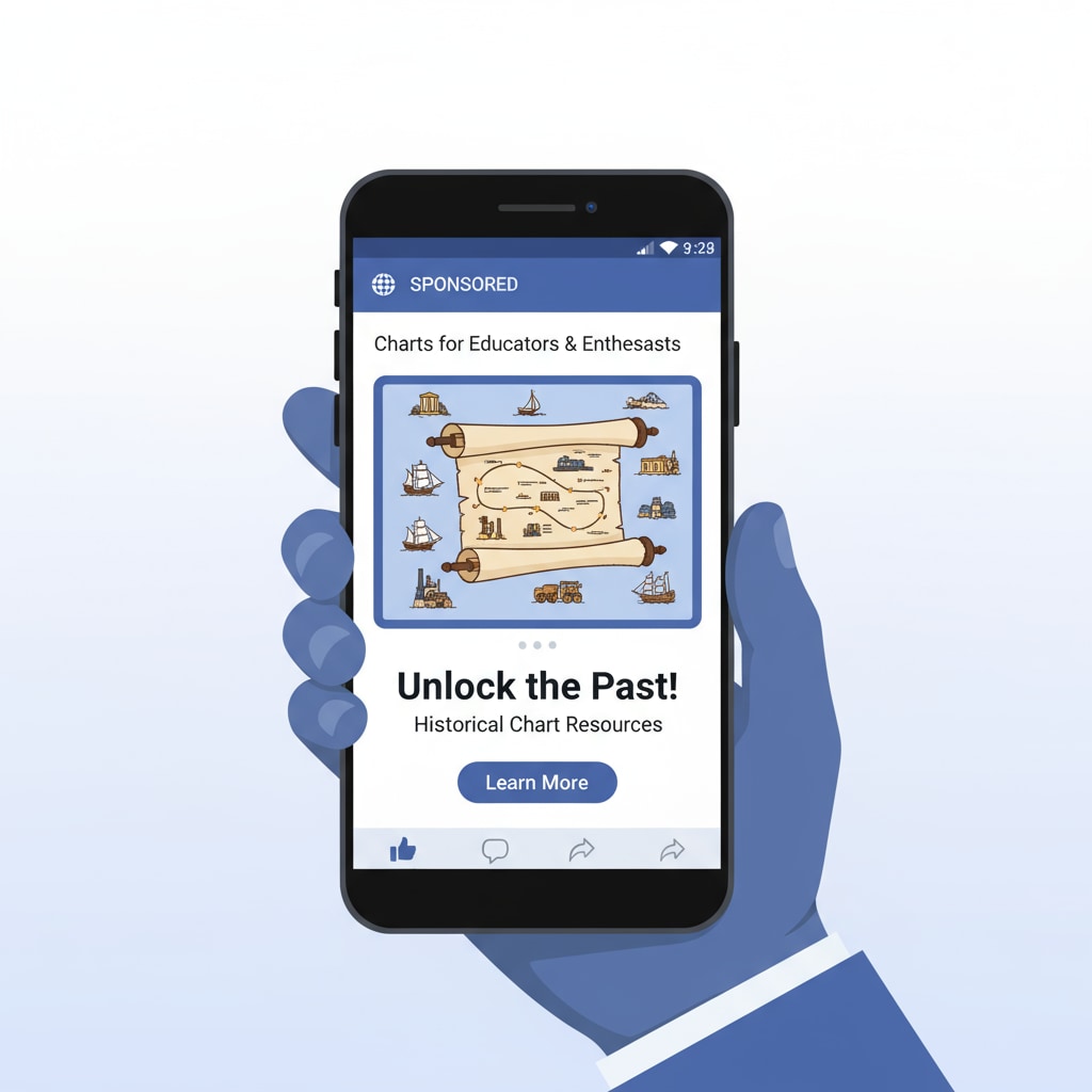 A screenshot of a Facebook ad promoting historical chart resources, with eye-catching visuals and relevant text. Facebook ad for historical chart resources search