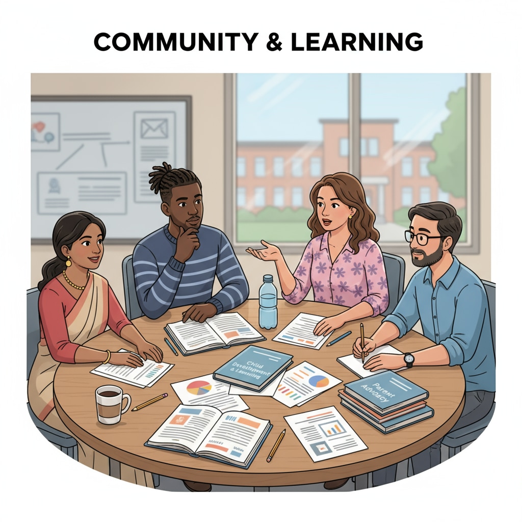 A group of non-white parents sitting around a table, discussing their children's educational needs, with books and papers scattered on the table. Non-white parents engaged in a discussion about education investment and curriculum design