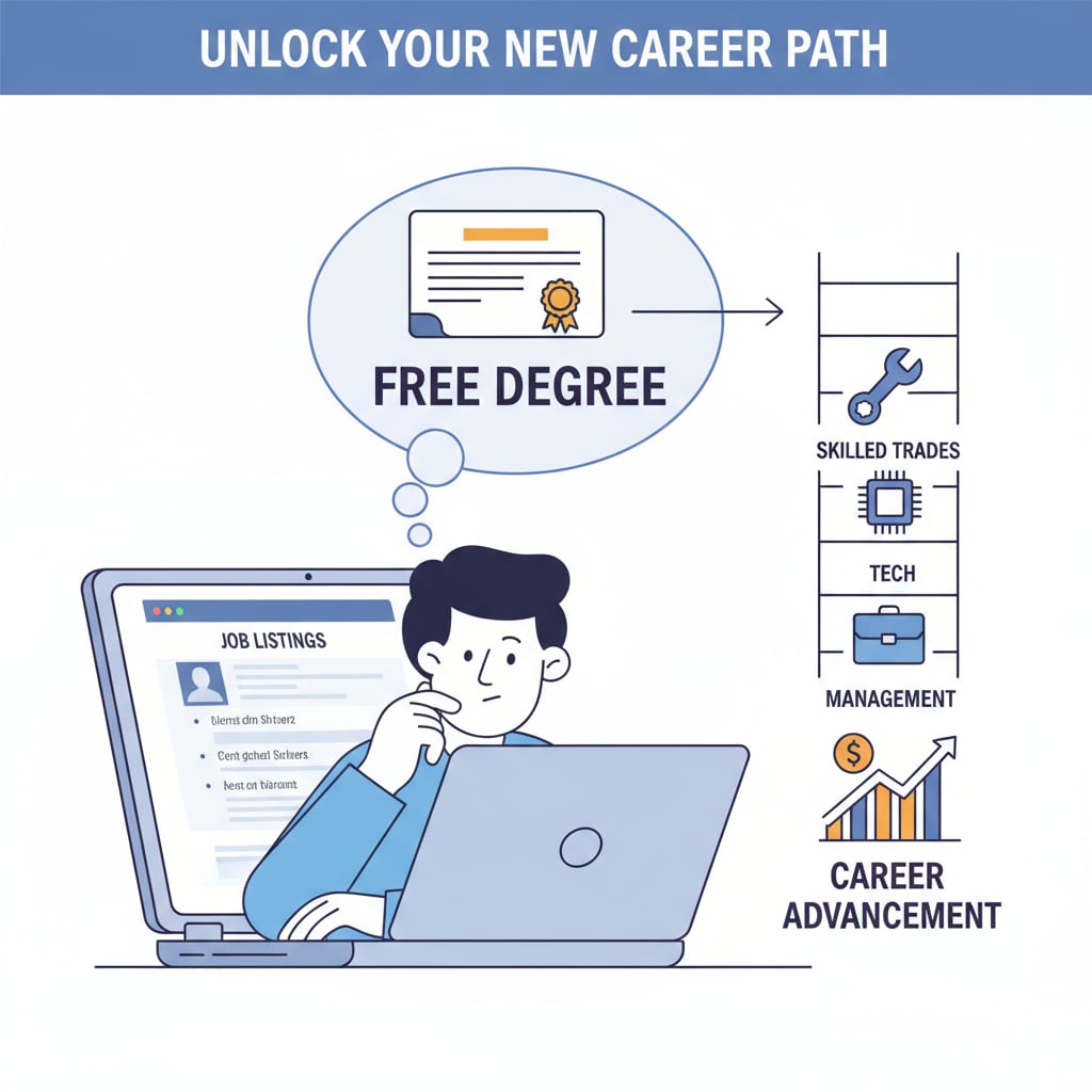 A person looking at job listings, with the thought of how a free degree can help in career transition Person considering job opportunities with a free degree from University of Phoenix for career change