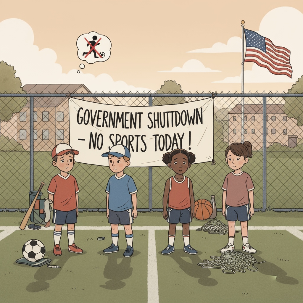 A group of military children looking disappointed as they can't participate in their sports activities due to government shutdown Military children being affected by government shutdown in sports activities