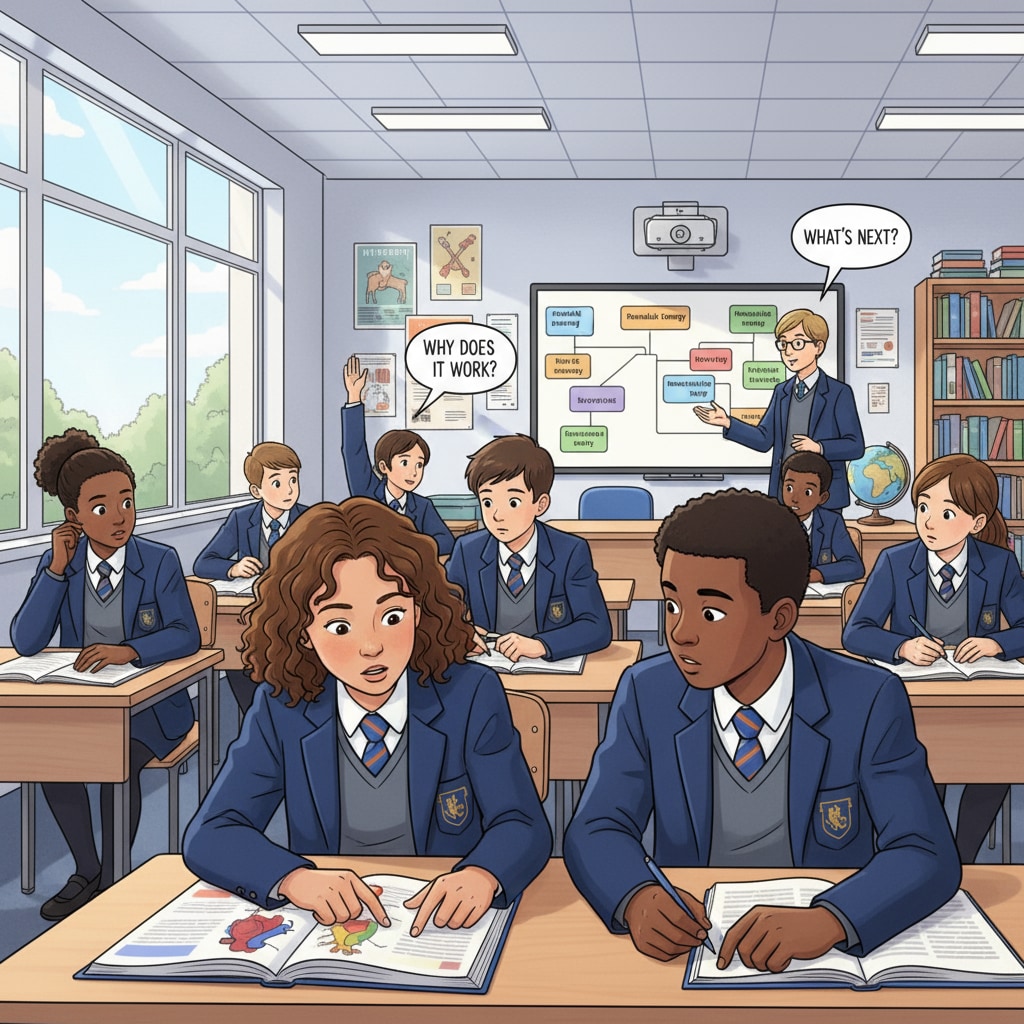 A group of students in a UK high school classroom, looking engaged in learning Students in a UK high school classroom after an educational interruption, showing eagerness to learn