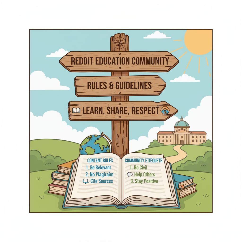 A visual representation of a set of rules, like a signpost guiding people in the right direction in the Reddit education community A visual of rules guiding the Reddit education community
