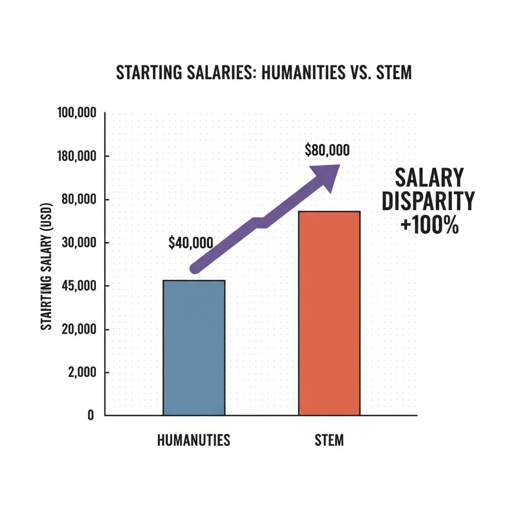 Graph showing the salary difference between humanities and STEM graduates related to employment dilemmas