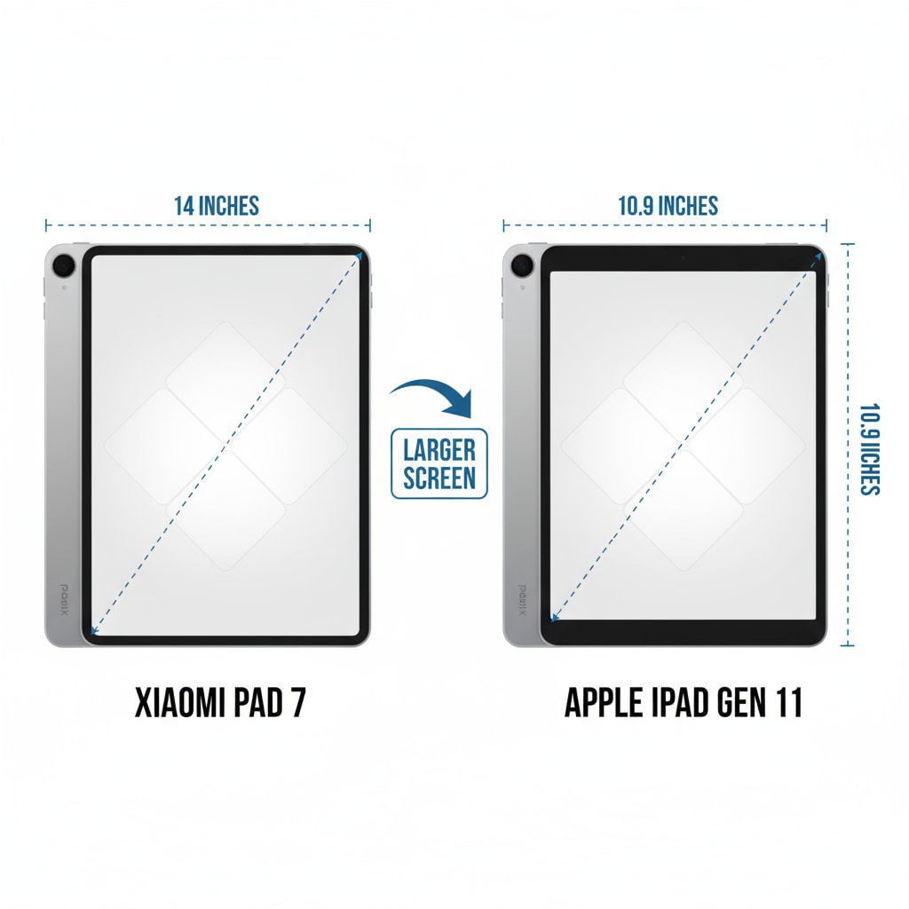 A side-by-side comparison of Xiaomi Pad 7 and iPad Gen 11, highlighting their physical appearance and screen sizes. Comparison of Xiaomi Pad 7 and iPad Gen 11 for high school students' tablet selection