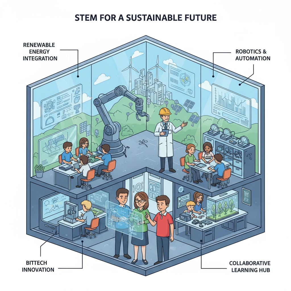 A group of students from different schools, along with teachers and industry professionals, working together on a STEM project. This depicts the collaborative nature of cross-institutional partnerships in STEM education. Cross-institutional collaboration in STEM education with students, teachers, and industry professionals working together.