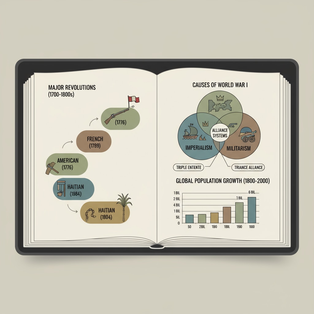 A digital screen showing various historical charts, such as timelines and Venn diagrams related to historical events. Historical charts displayed on a digital screen for resource search in K12 history teaching