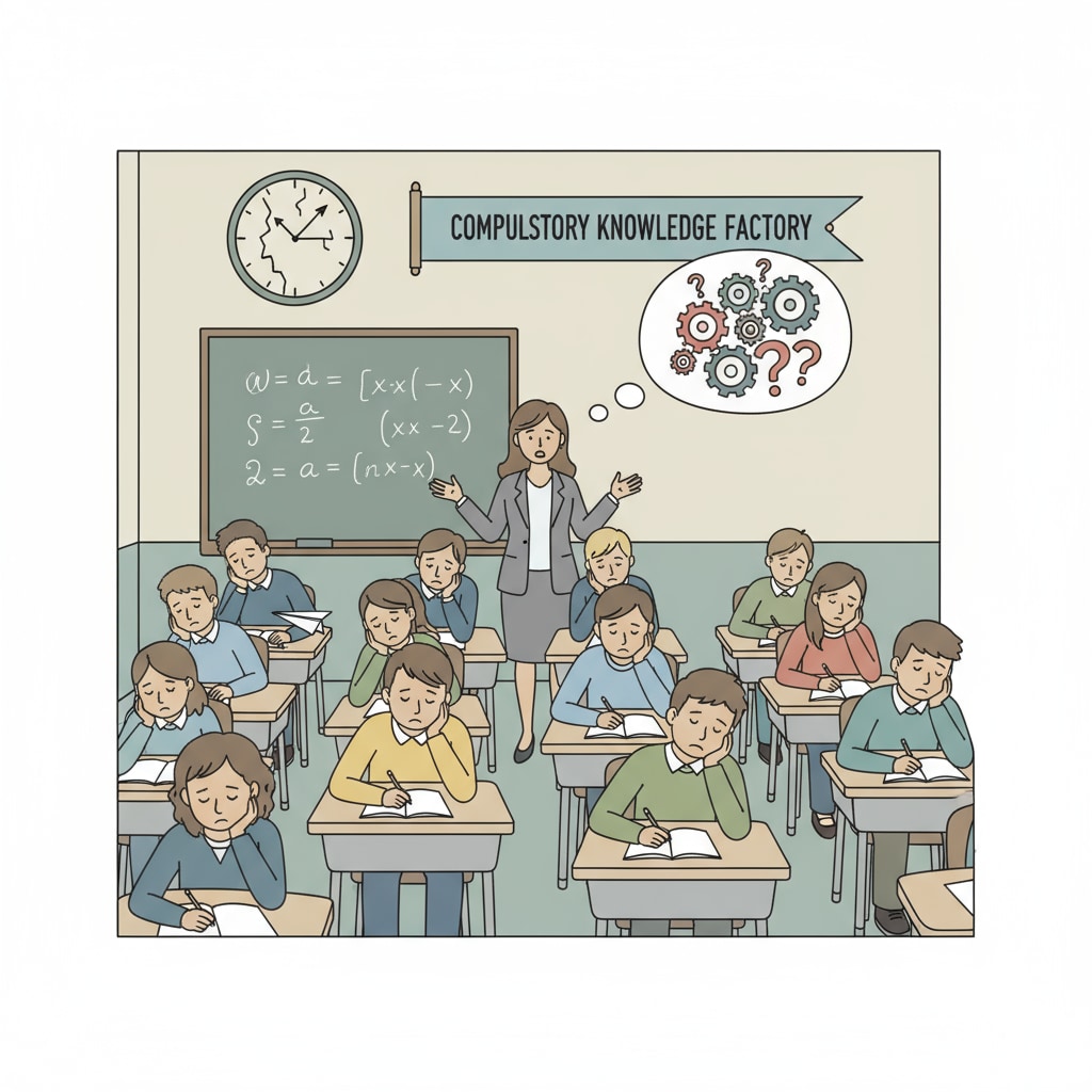 A classroom scene with students looking bored, highlighting the potential issues in a compulsory education system A bored classroom scene related to compulsory learning and school system issues