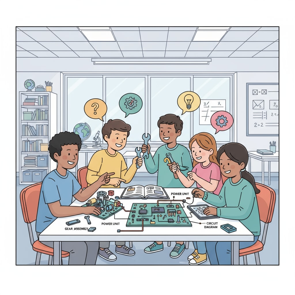 Students are actively involved in a hands-on project within the classroom environment, collaborating to find solutions. Students engaged in practical learning to foster entrepreneurial spirit in a school setting