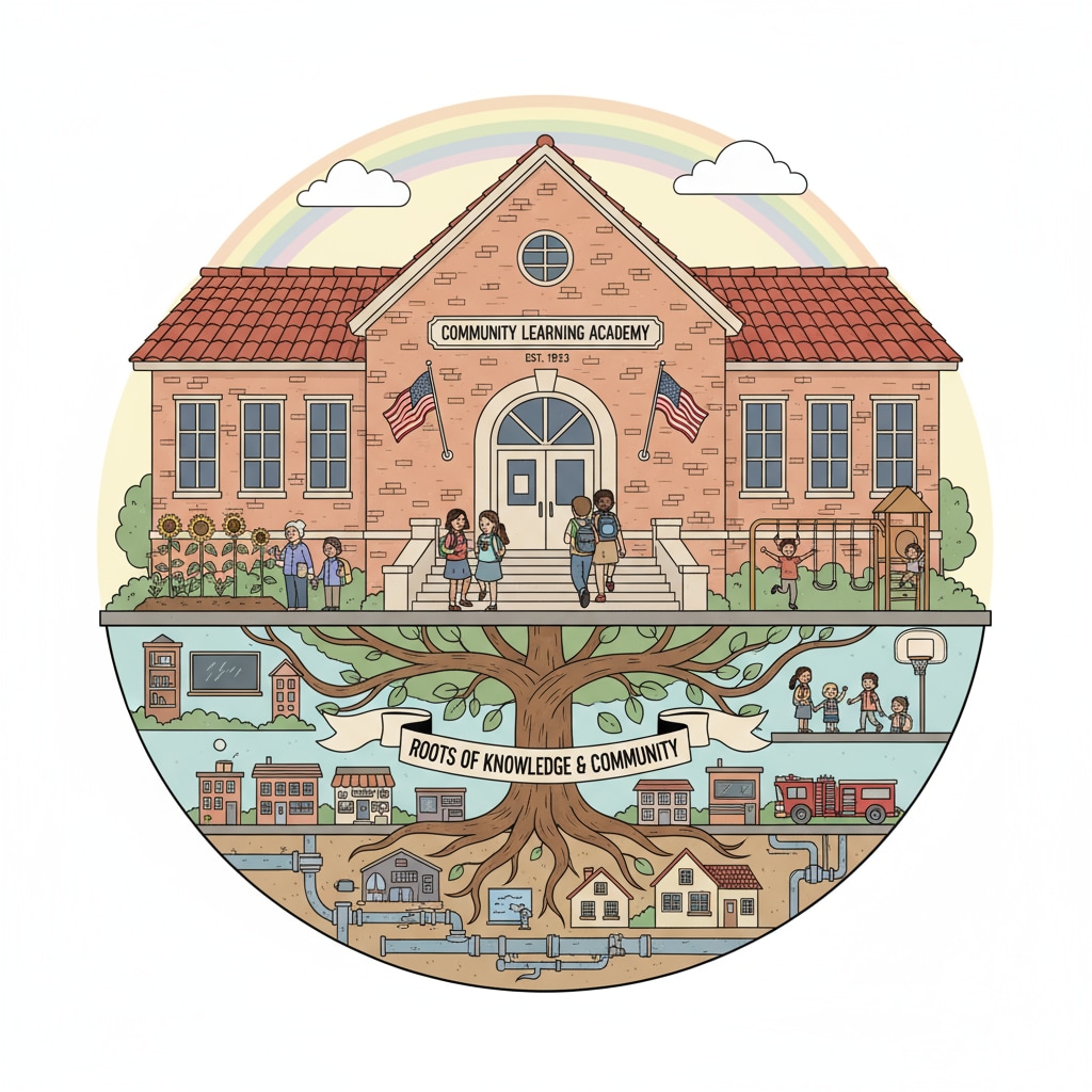 A traditional neighborhood school building, symbolizing the importance of local community schools Traditional neighborhood school building relevant to school choice, conservatives, and education policy