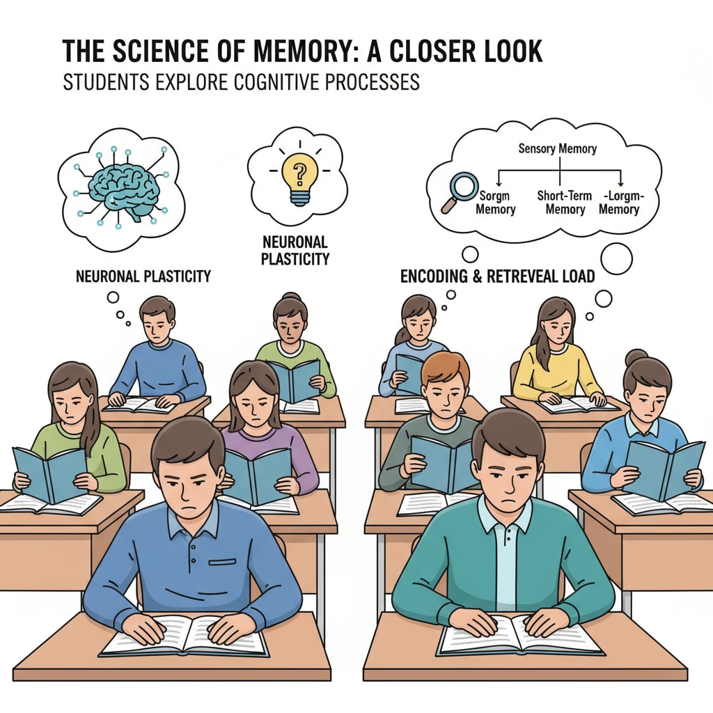 A group of students are sitting at desks in a classroom. They are all focused on their books or papers, showing signs of deep concentration while learning about memory - related topics. Students in a classroom concentrating on memory - related learning for memory development and enhancement