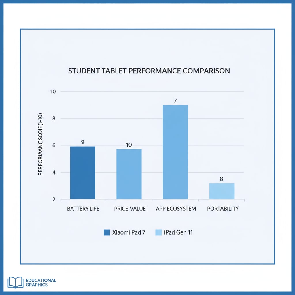 A graph comparing the performance of Xiaomi Pad 7 and iPad Gen 11, relevant to the product comparison for student tablet needs. Performance comparison of Xiaomi Pad 7 and iPad Gen 11 for student tablet requirements