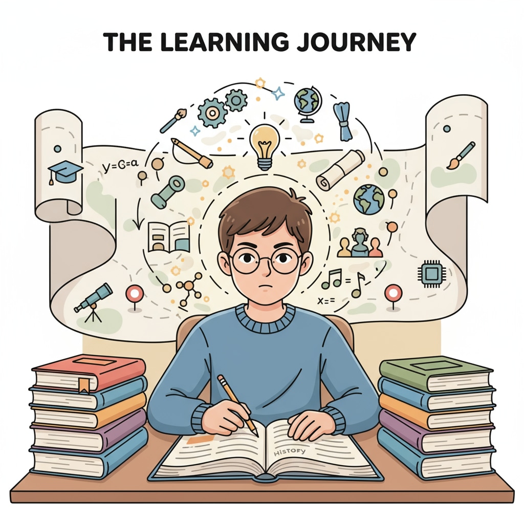 A student engaged in the learning process related to educational path and personal growth