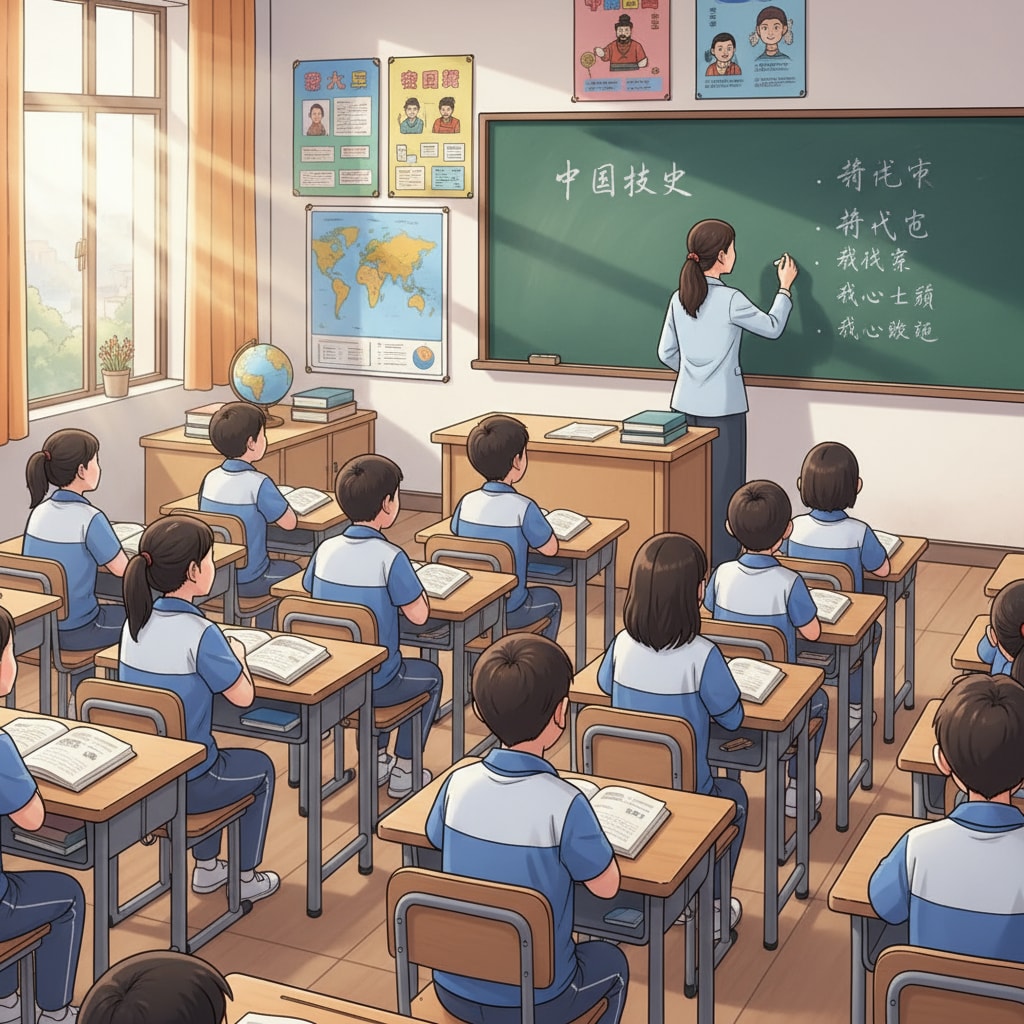A Chinese classroom depicts students sitting neatly at their desks, listening attentively to the teacher who is writing on the blackboard. There are textbooks and notebooks on the desks. A Chinese classroom scene associated with education systems, US education, Chinese education, and learning pressure