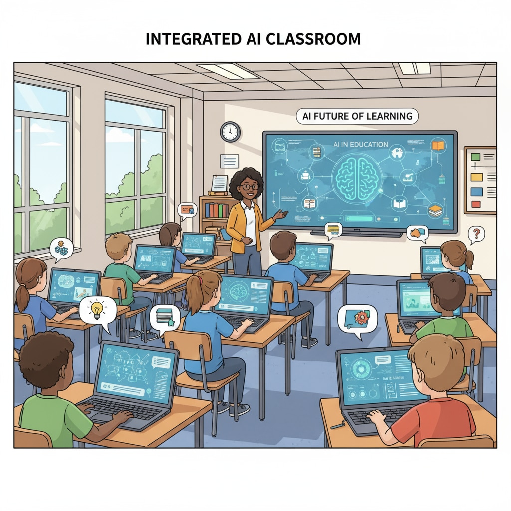 A classroom scene where students are using laptops with AI - related software interfaces, indicating the integration of AI in education. Students using AI - assisted tools in a K12 classroom setting, highlighting academic integrity, ChatGPT assistance, and moral dilemmas.