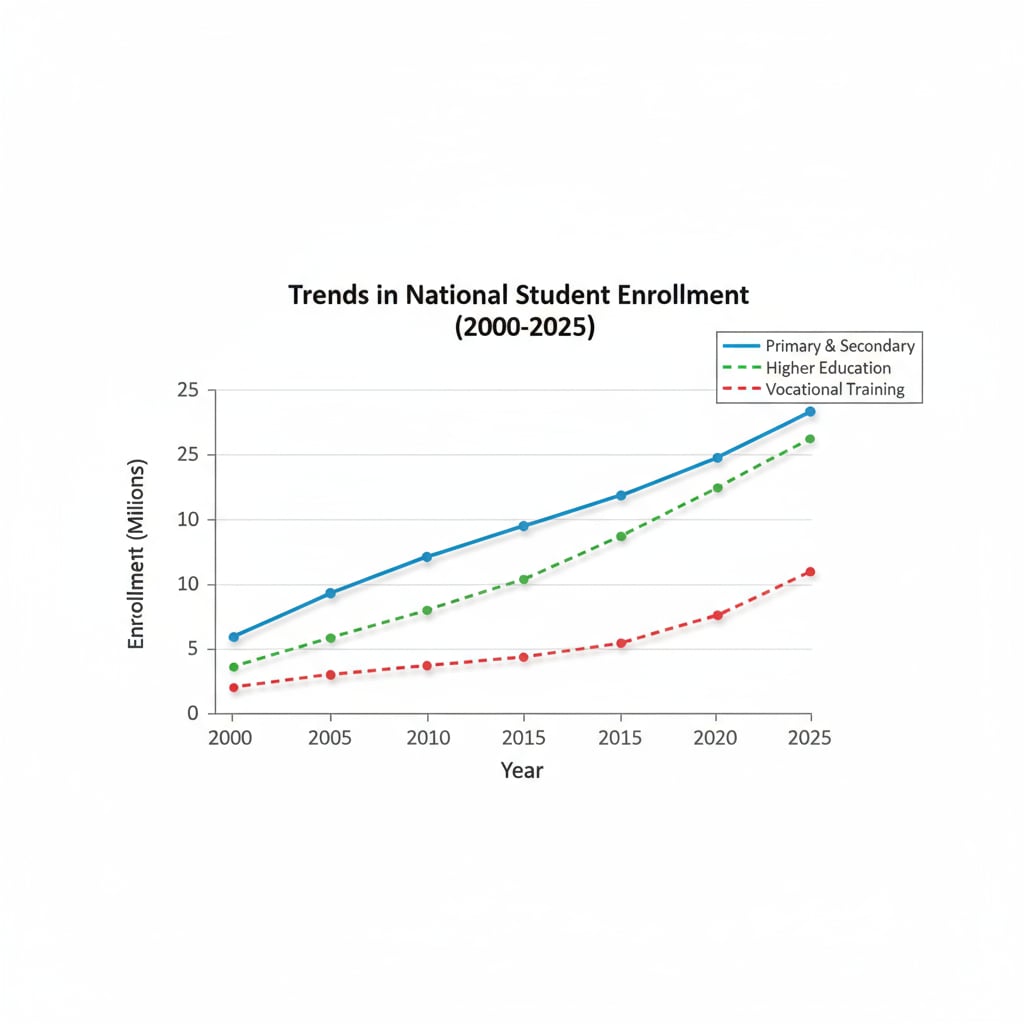 Graph showing student enrollment trends related to education statistics, PISA, and school data
