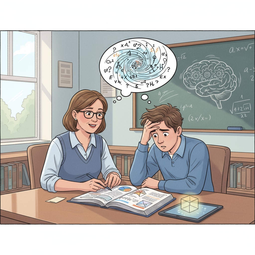 A parent sitting with a high school freshman, discussing calculus with a worried look. A worried parent discussing calculus with a high school freshman, reflecting parental expectations
