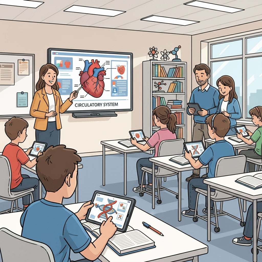Teachers are using educational technology such as projectors and tablets in the classroom to enhance teaching. Teachers using educational technology to improve teaching experience and potentially reduce workload