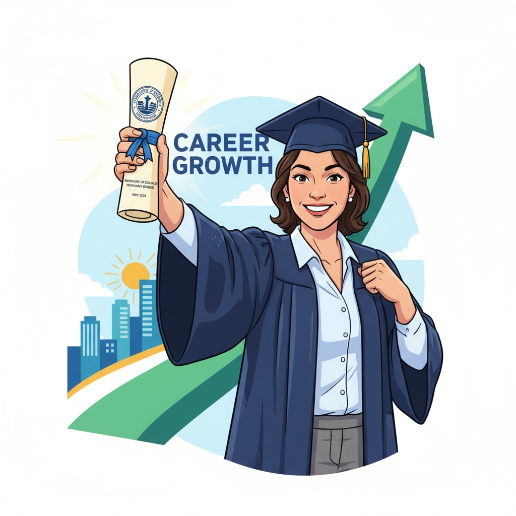 A person is shown smiling while holding a degree certificate from University of Phoenix, indicating a sense of accomplishment related to obtaining the free degree for career growth. Person holding University of Phoenix free degree for career development