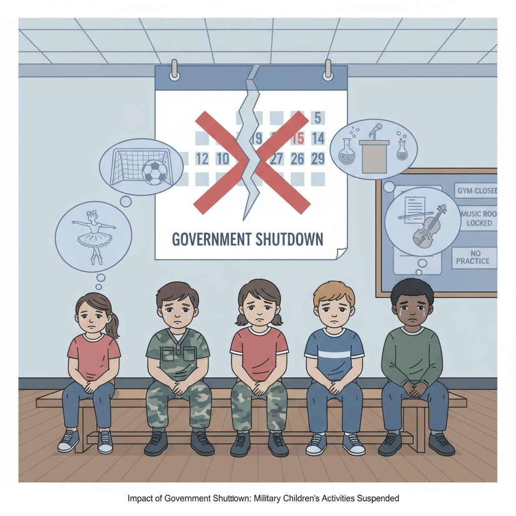 A few military children sitting alone, looking sad as they are missing out on their extracurricular activities during the government shutdown. Sad military children due to lack of DODEA extracurriculars during government shutdown