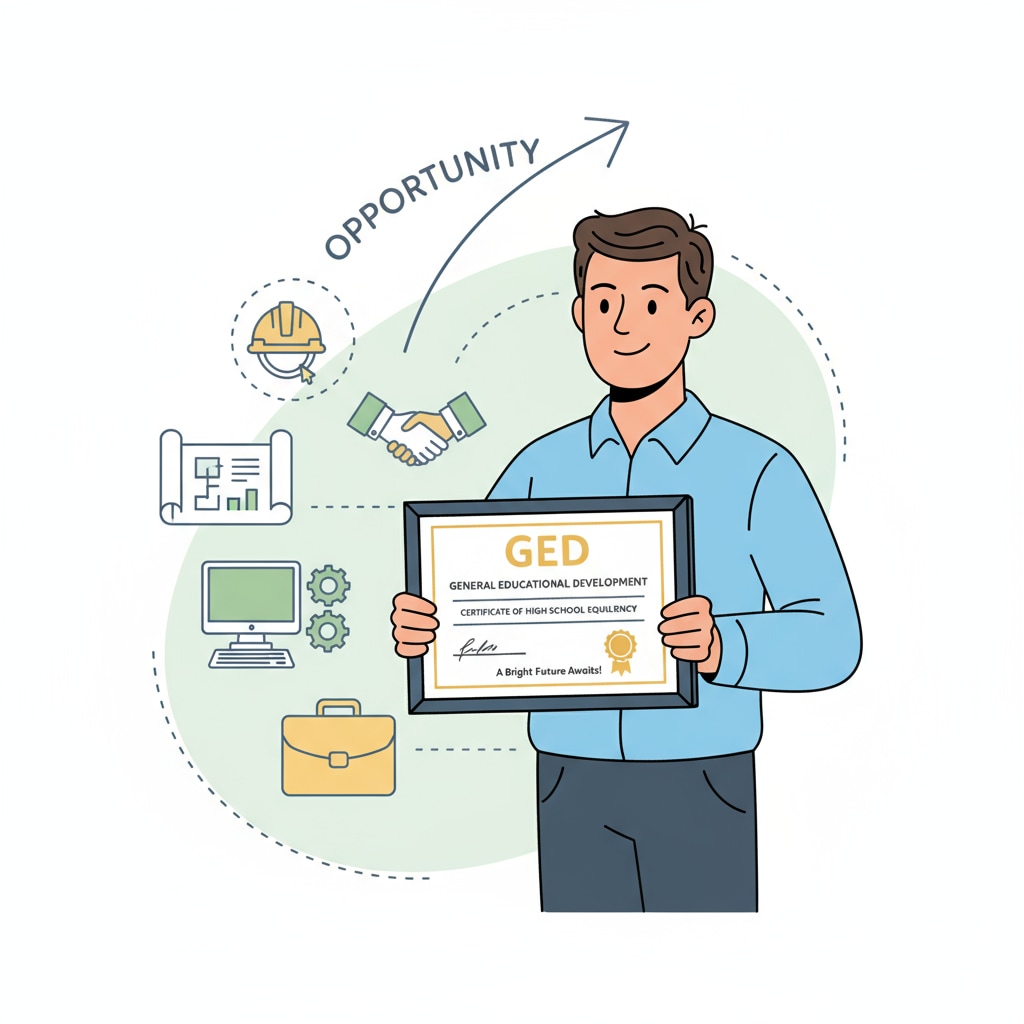A person smiling while holding a GED certificate, indicating hope for better employment prospects A person with a GED certificate showing positive employment prospects