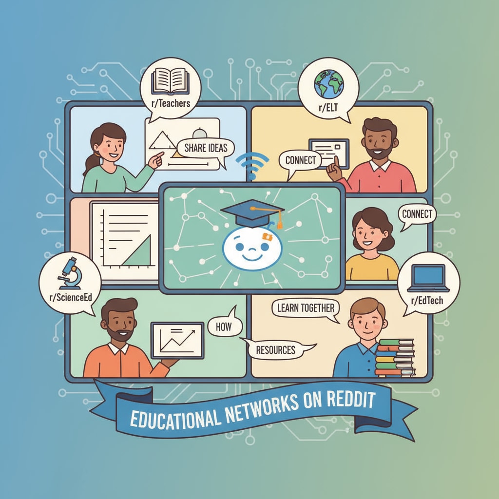 A virtual meeting of educators, symbolizing the educational networks on Reddit where they can connect, share, and learn. Educators discussing on a virtual platform representing Reddit's educational networks