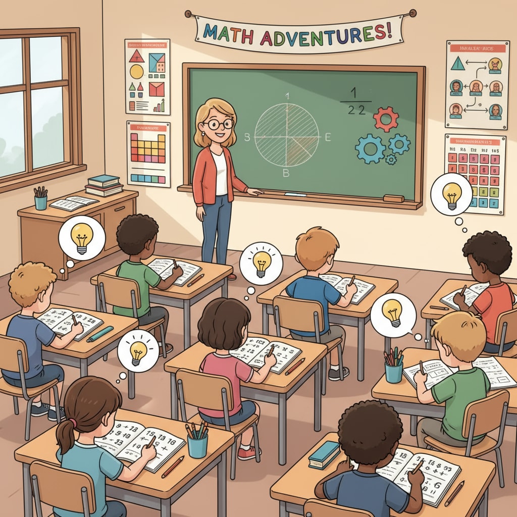9-year-old children with weak math abilities doing math exercises in a classroom