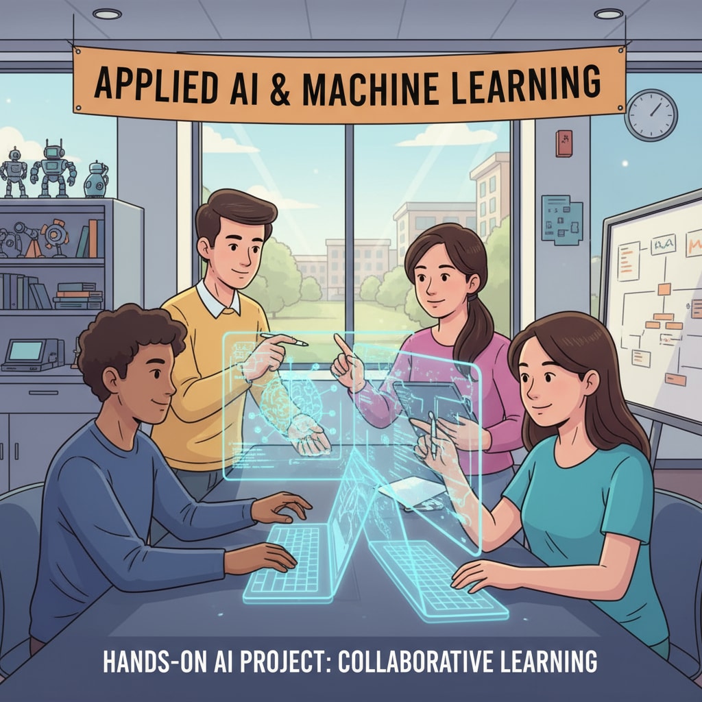 Students collaborating on an AI project, associated with AI courses, prompt writing, and the future of education