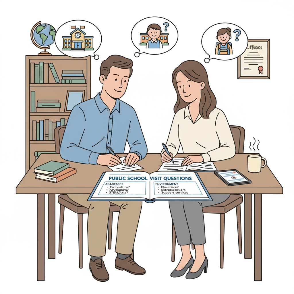 Parents preparing questions for a public school visit for educational choice