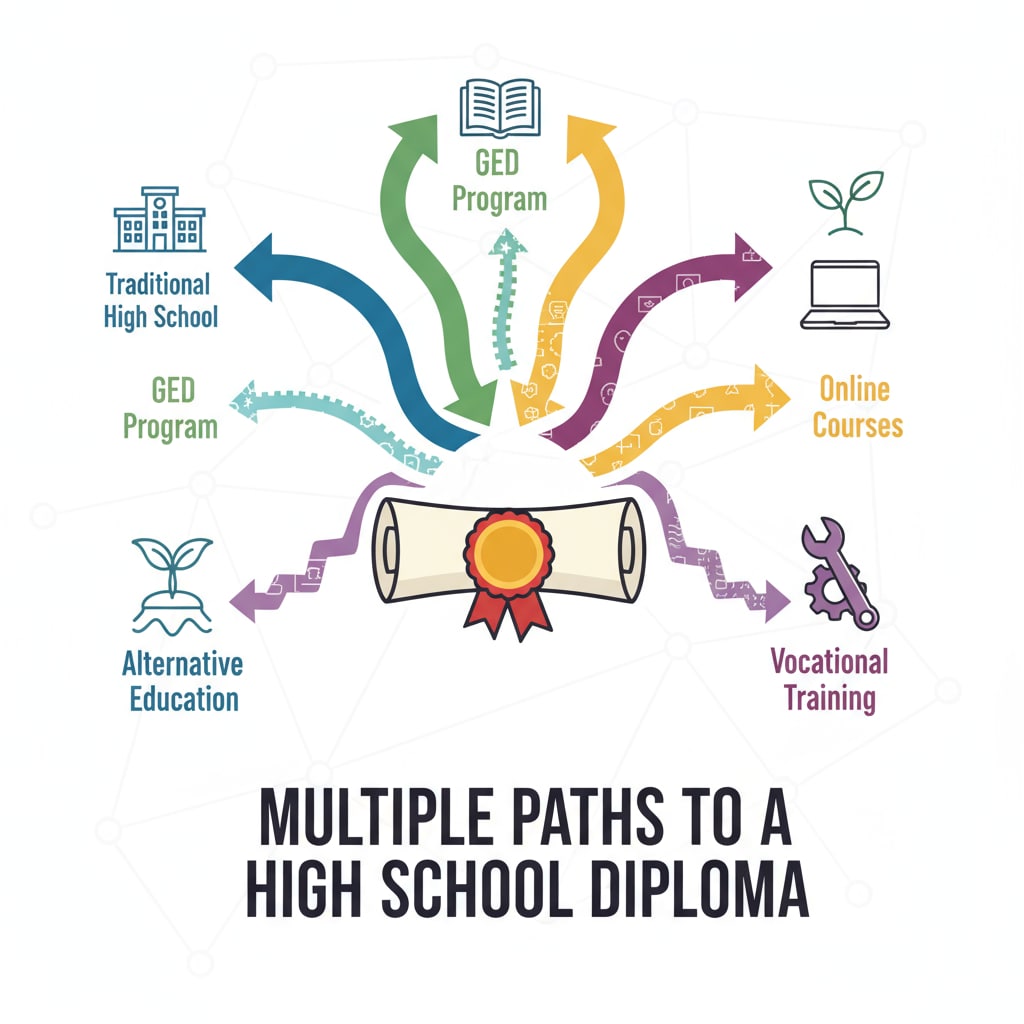 Visual representation of alternative educational pathways to a high school diploma