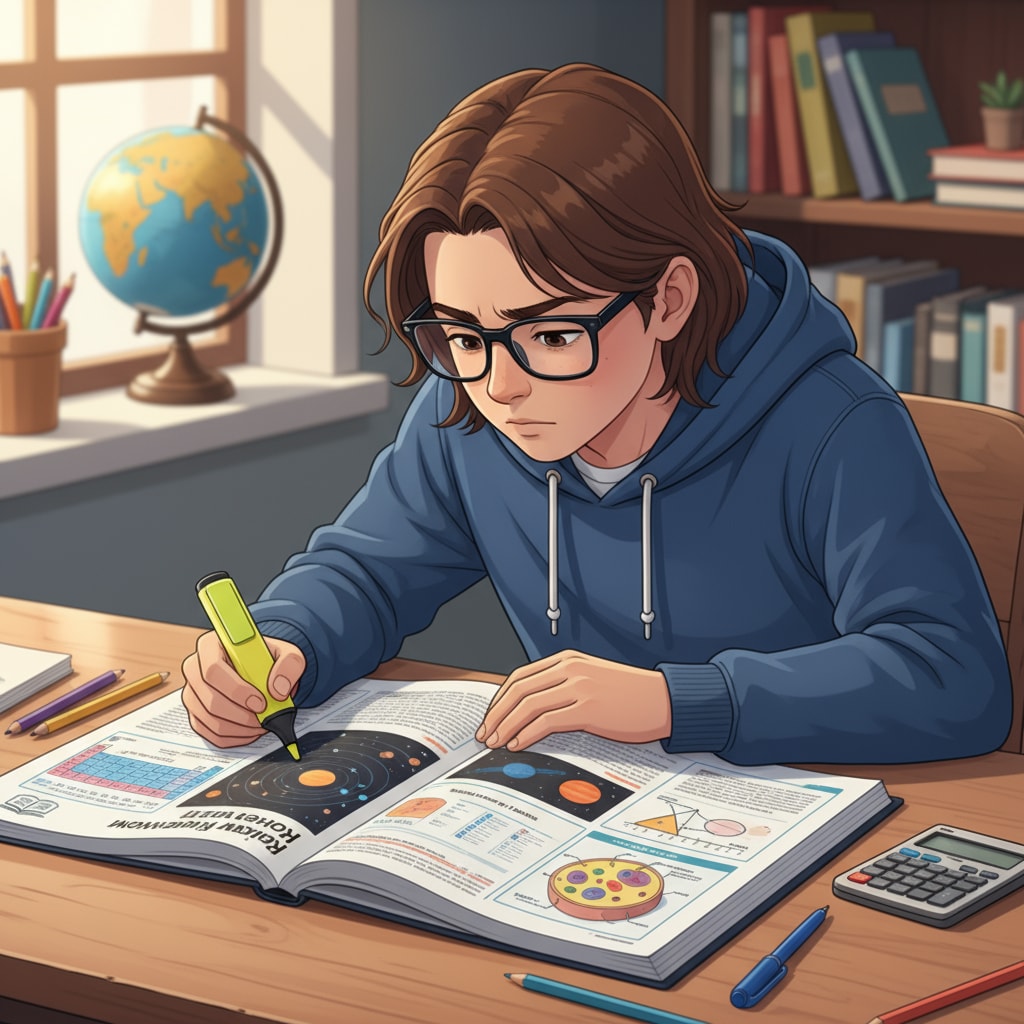A student examining a high school knowledge review workbook for basic knowledge reinforcement