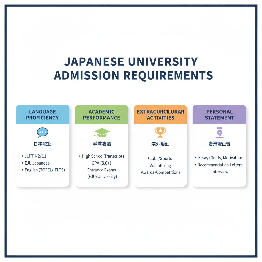 Infographic of Japanese university admission requirements including aspects related to BTEC holders.
