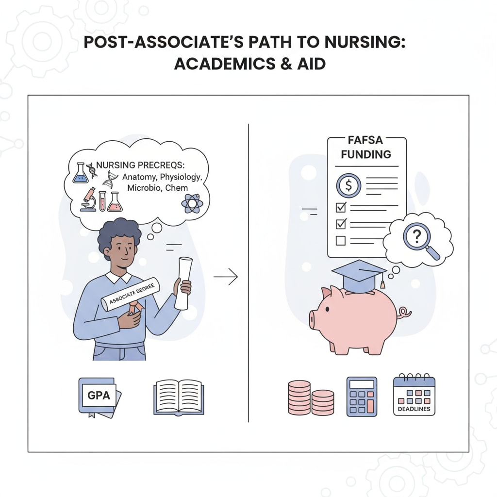 A student exploring FAFSA funding for nursing prerequisites after obtaining an associate degree.