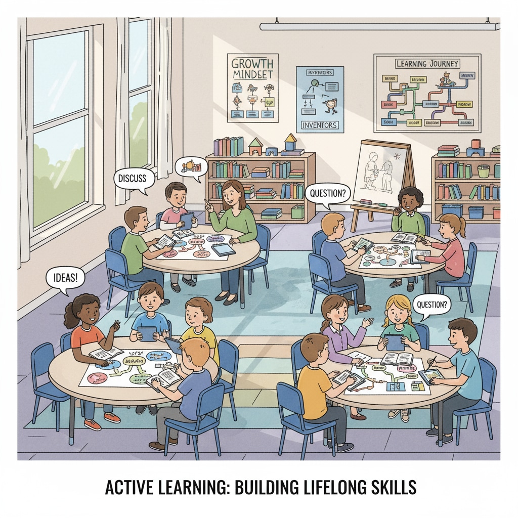 Classroom scene promoting lifelong learning in K12 education for future success