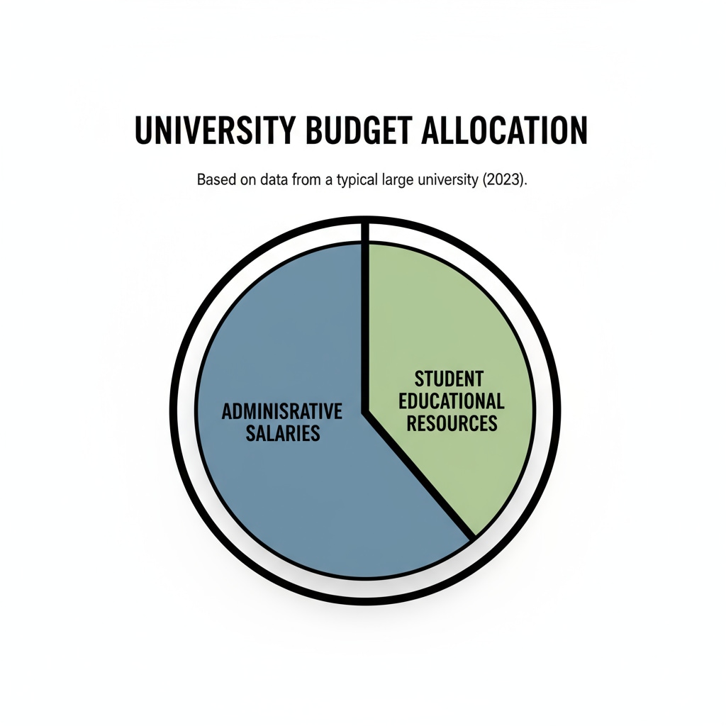 An illustration showing a pie chart with a large portion dedicated to administrative salaries and a small part for student educational resources Pie chart showing the imbalance between administrative salaries and student educational resources in education funding allocation