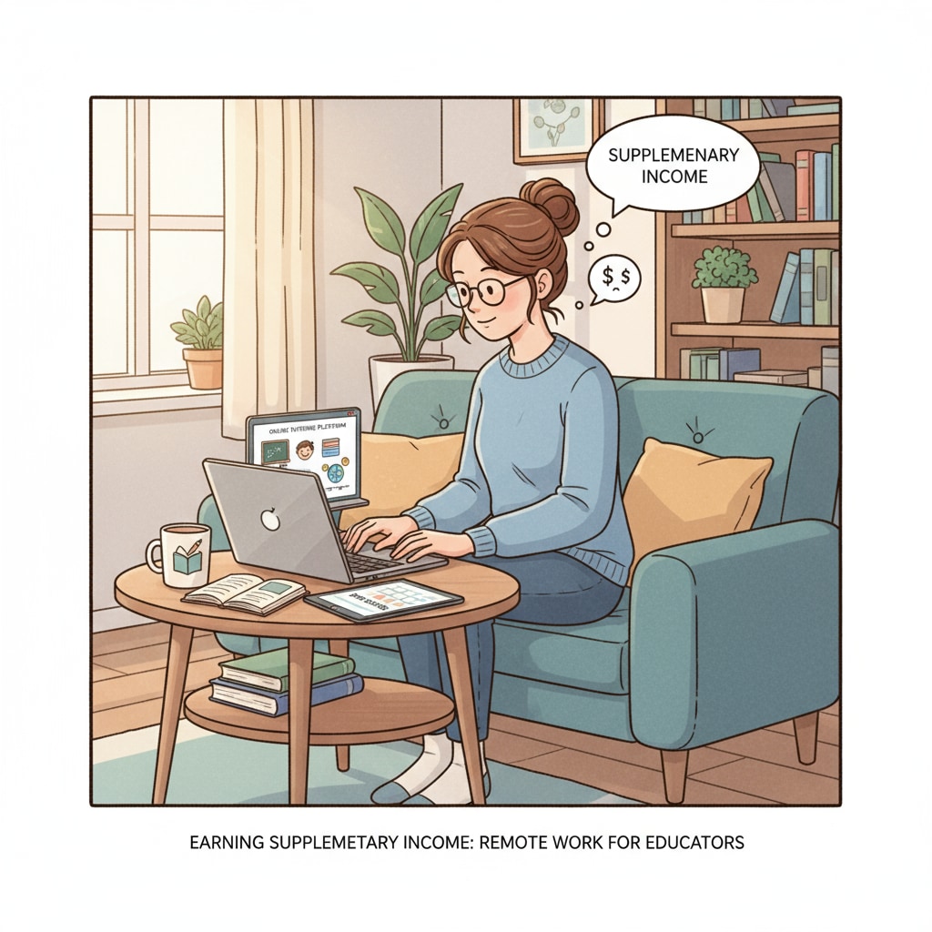 A special education teacher is sitting at home, concentrating on a laptop, engaged in remote work to earn supplementary income. Special education teacher working remotely to achieve part-time jobs, remote income, and teachers' supplementary income.