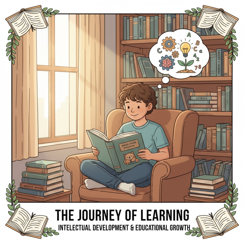 A student is absorbed in reading a book in a peaceful library corner, indicating an individual's pursuit of knowledge and growth in the context of learning comprehension, intellectual development, and educational paths. Student reading in a library for learning comprehension, intellectual development, and educational paths