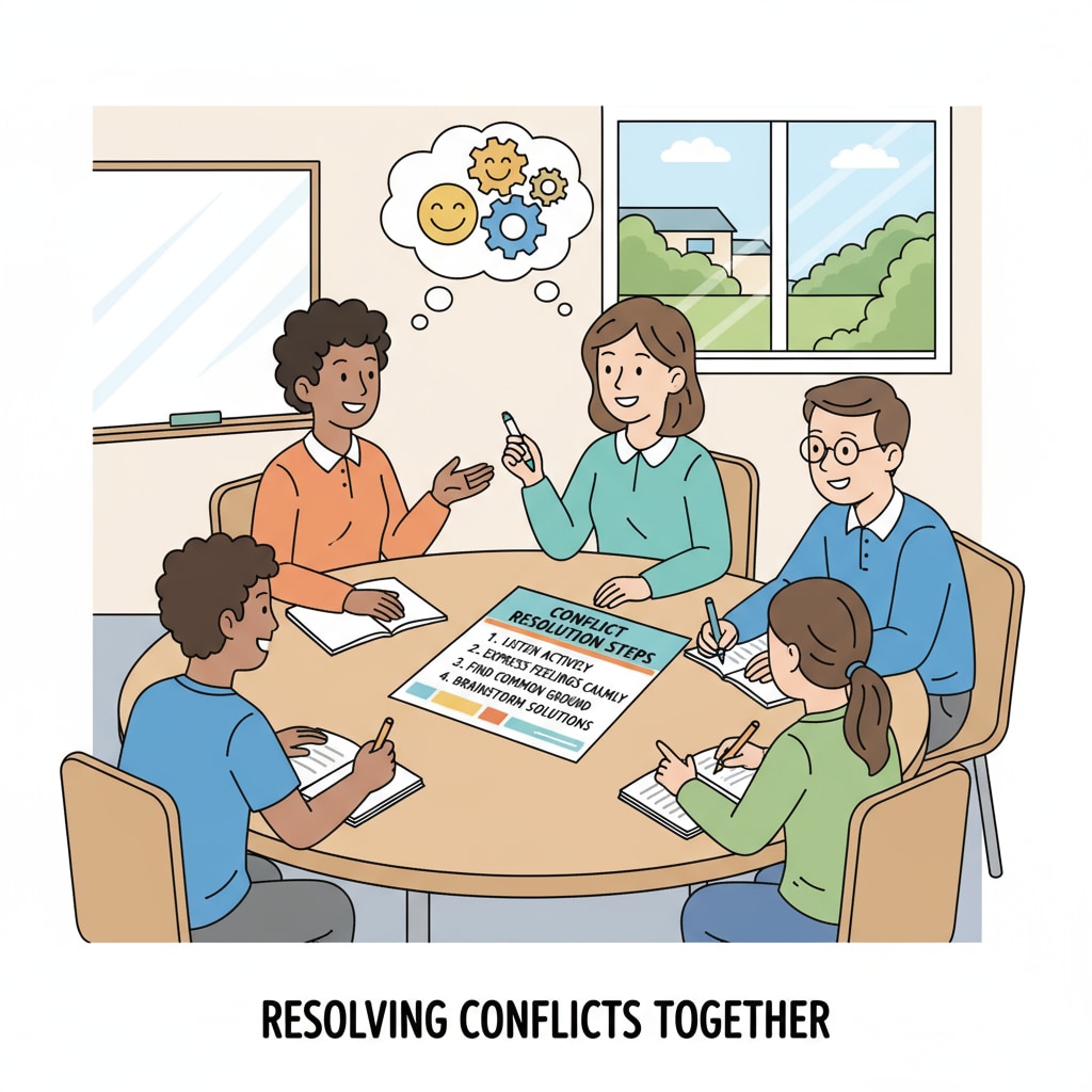 Students and teachers practicing restorative discipline through positive conflict resolution discussion