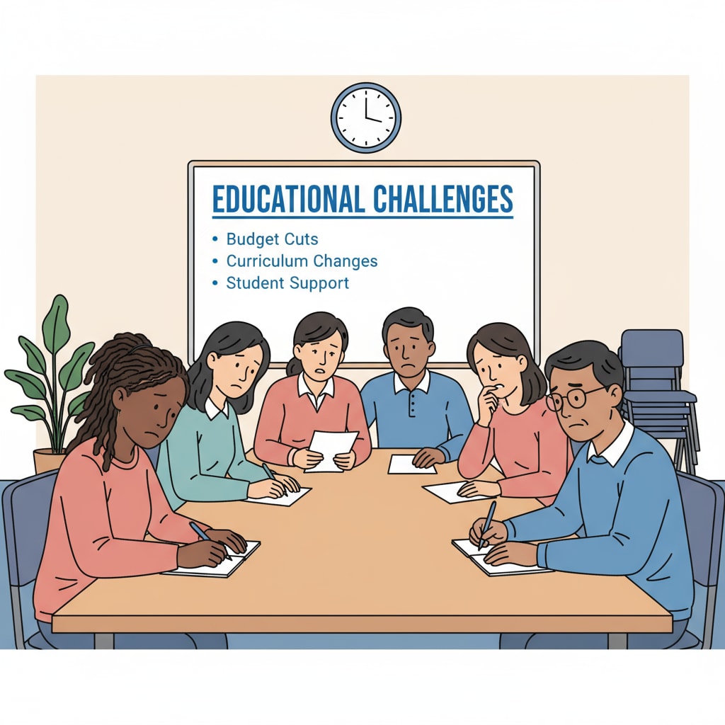Non-white parents are sitting in a school meeting room, looking concerned. Some are writing notes, while others are listening intently, indicating their worries about the current educational situation. Non-white parents attending a school meeting related to educational investment and curriculum design