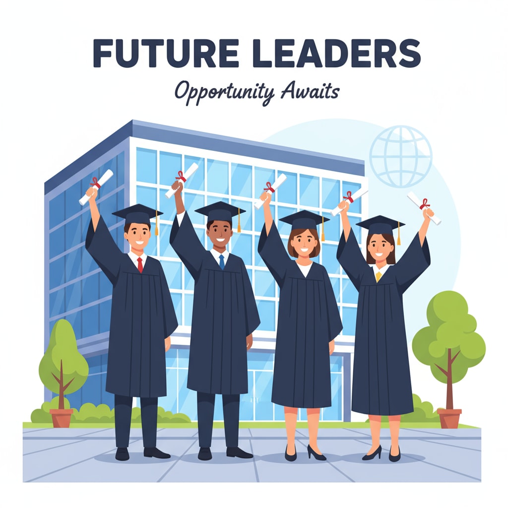 A group of graduates holding their diplomas and looking hopeful while standing in front of a corporate building Graduates with diplomas in front of a corporate building, highlighting the connection between university grades, employment, and workplace value