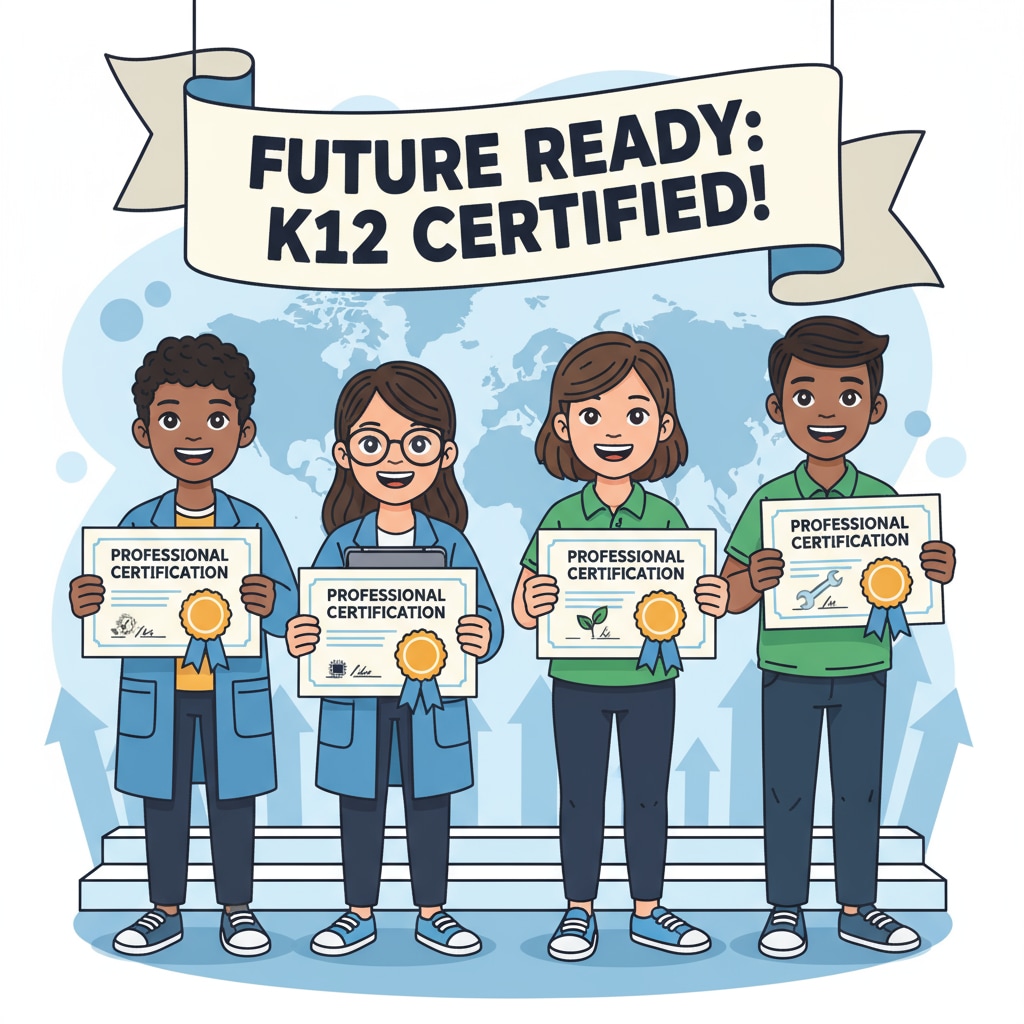 K12 students showing professional certificates related to employment preparation and educational value
